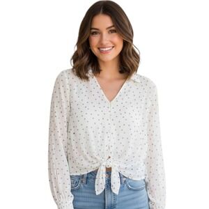Abercrombie Fitch Top Blouse Viscose White Polka Dot Cottagecore Casual Small